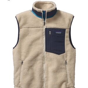 Patagonia Tan Fleece Vest with Blue Details